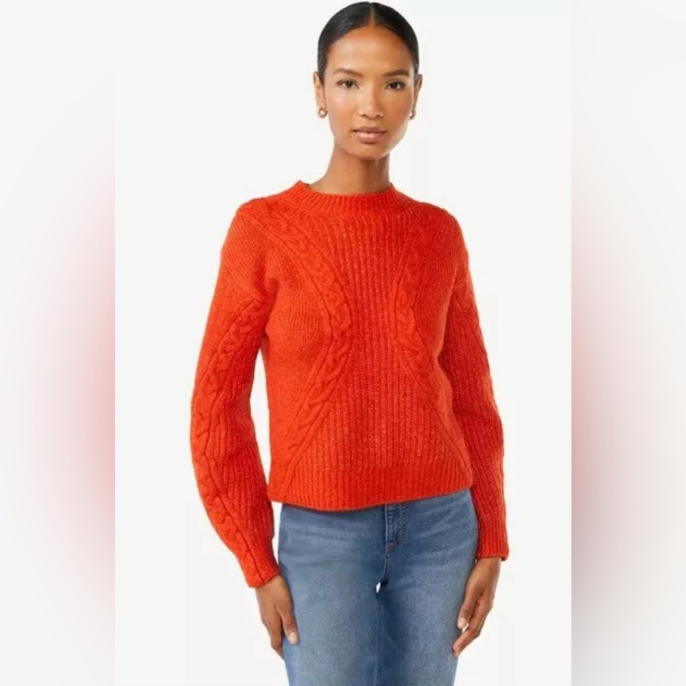 Scoop Women's Textured Cable Knit Sweater (SZ S 4-6) Orange